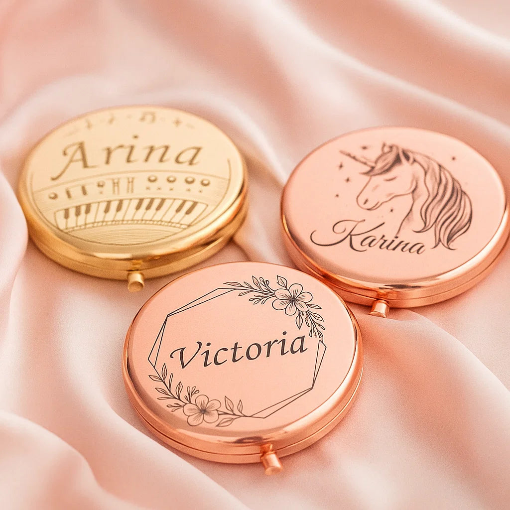 Personalized Compact Mirror – Custom Engraved Gift for Her, Bridesmaid, Mom