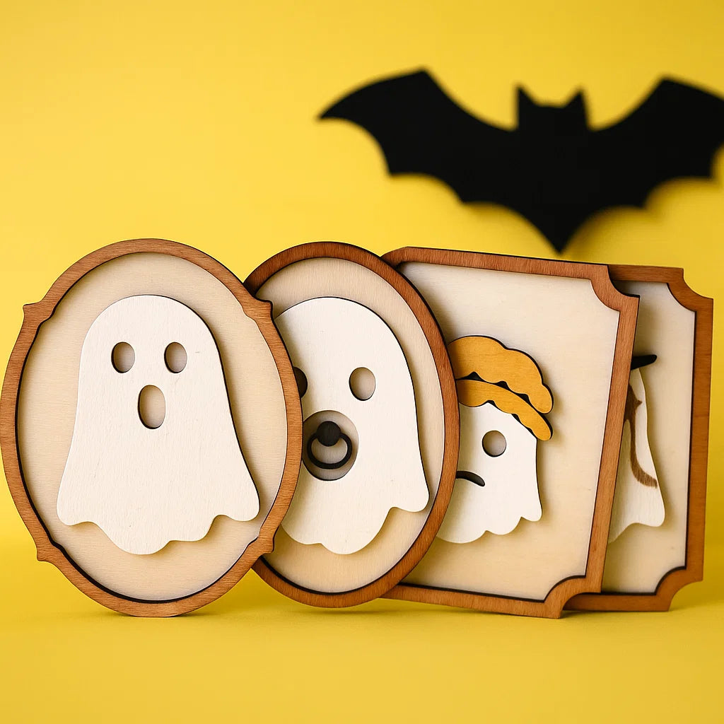 Wooden Halloween Wall Decor – Ghost & Cat Frames | Custom Colors & Designs Available | Hand-Painted Acrylic Ornaments