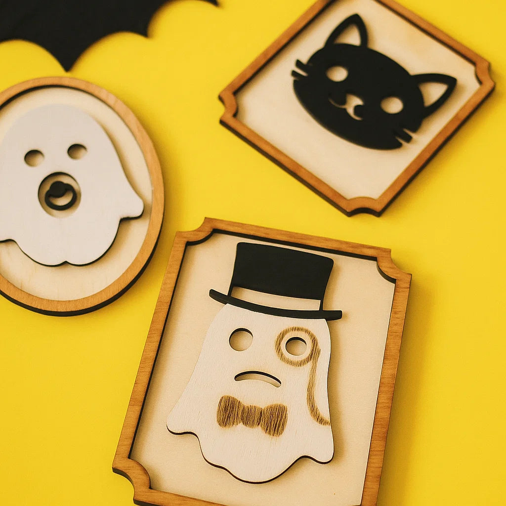 Wooden Halloween Wall Decor – Ghost & Cat Frames | Custom Colors & Designs Available | Hand-Painted Acrylic Ornaments
