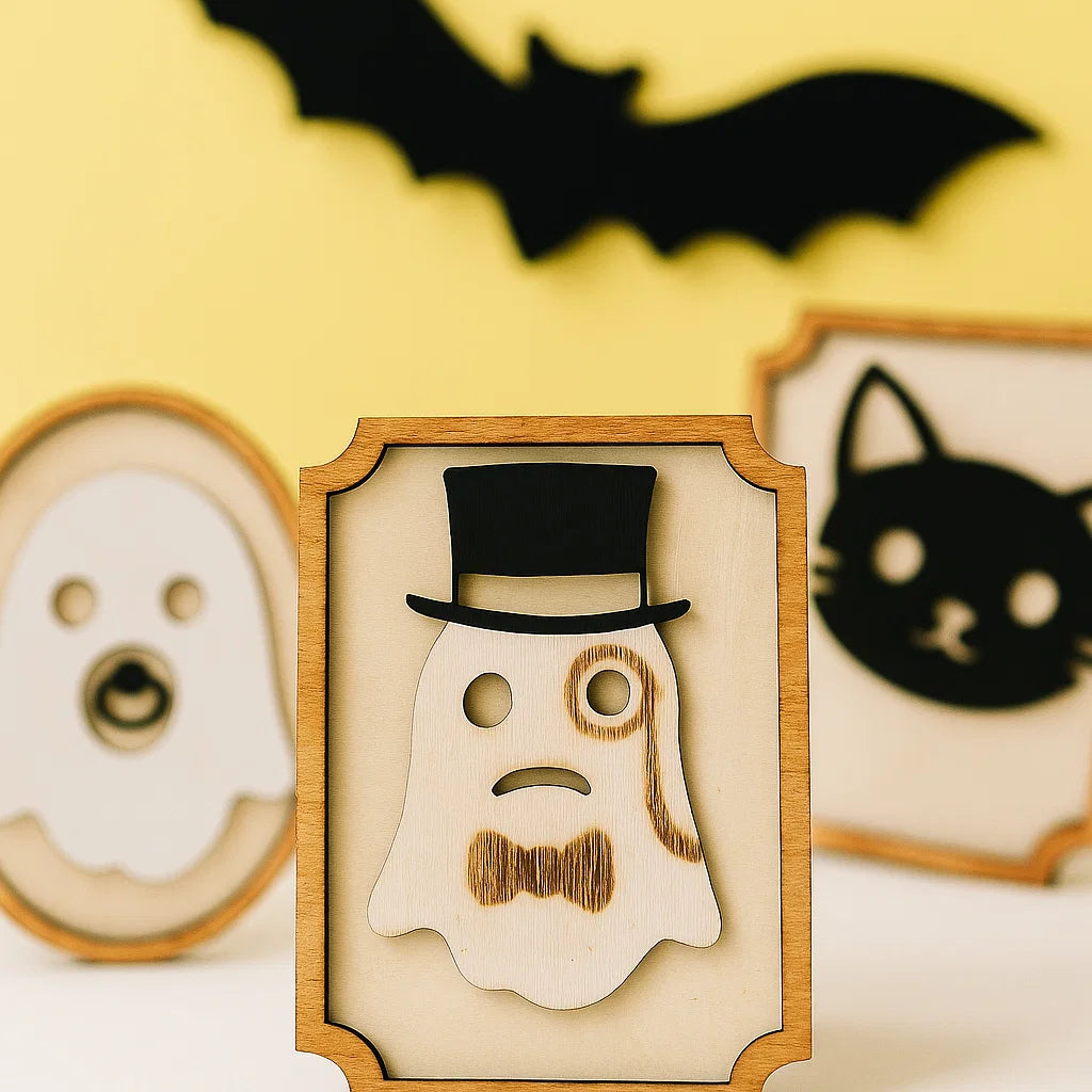 Wooden Halloween Wall Decor – Ghost & Cat Frames | Custom Colors & Designs Available | Hand-Painted Acrylic Ornaments