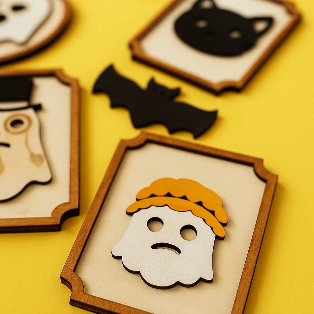 Wooden Halloween Wall Decor – Ghost & Cat Frames | Custom Colors & Designs Available | Hand-Painted Acrylic Ornaments