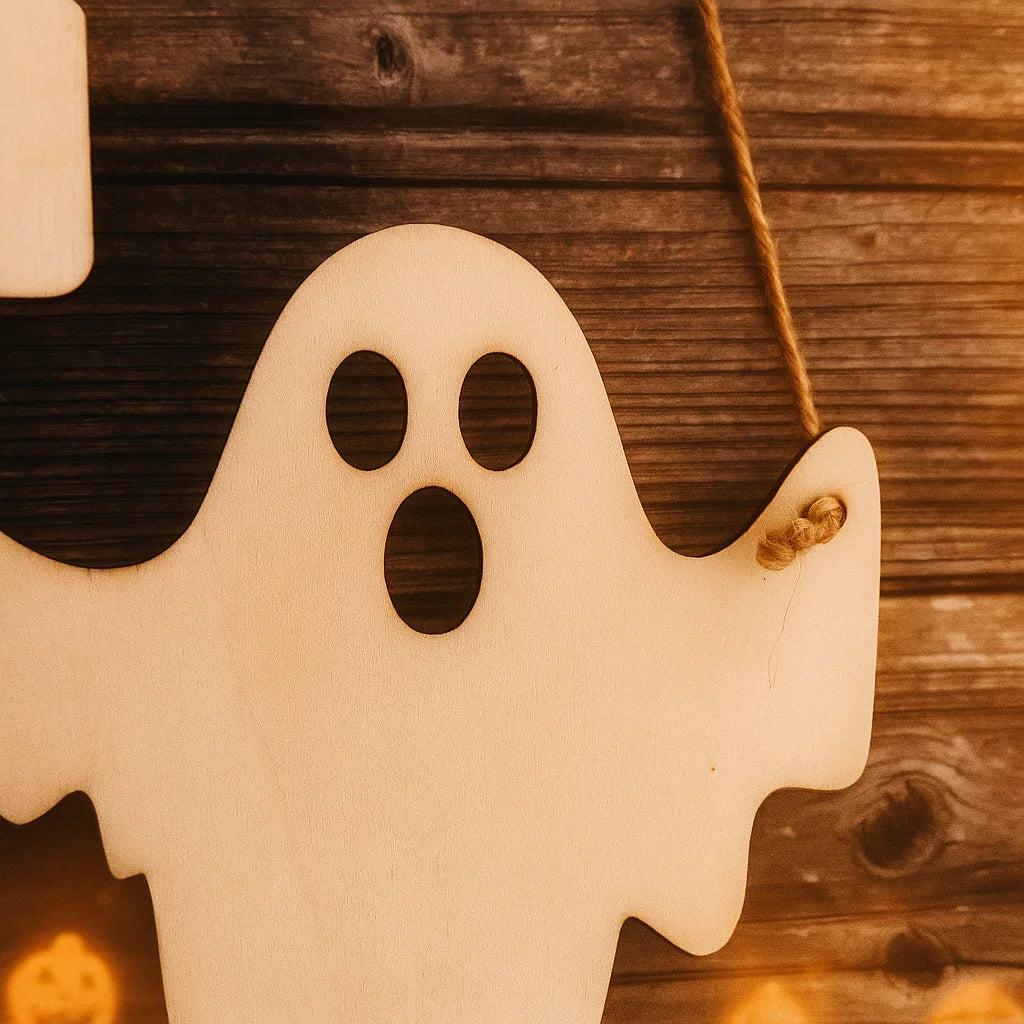 Wooden Halloween Ghost Door Hanger – Happy Halloween Sign, Cute Hanging Ghost Decoration for Front Door, Porch or Wall Decor