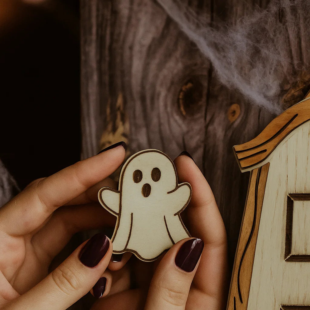 Handmade Wooden Halloween Fairy Door – Ghost & Broom Decor, Spooky Miniature Door for Kids, Cute Fall Decoration, Trick or Treat Gift