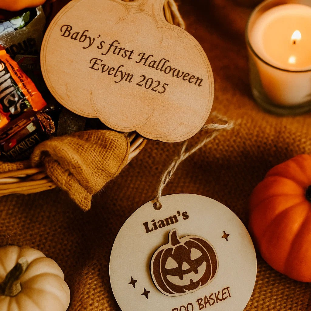 Personalised Baby’s First Halloween Ornament – Wooden Pumpkin Keepsake