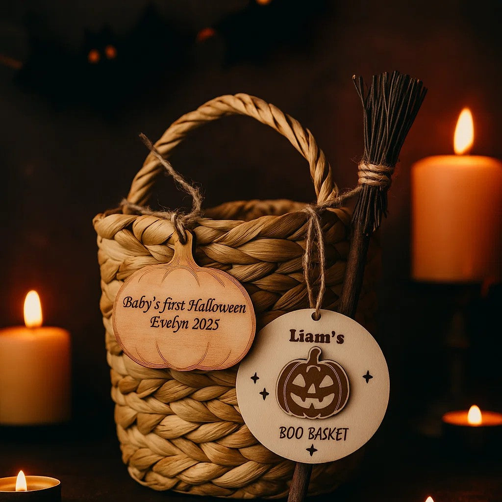 Personalised Baby’s First Halloween Ornament – Wooden Pumpkin Keepsake