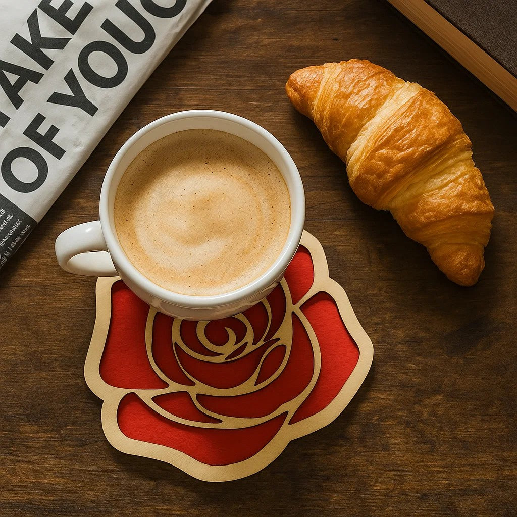 Black Rose Wooden Coasters – Gothic Halloween Decor, Spooky Flower Drink Coaster, Dark Romantic Gift