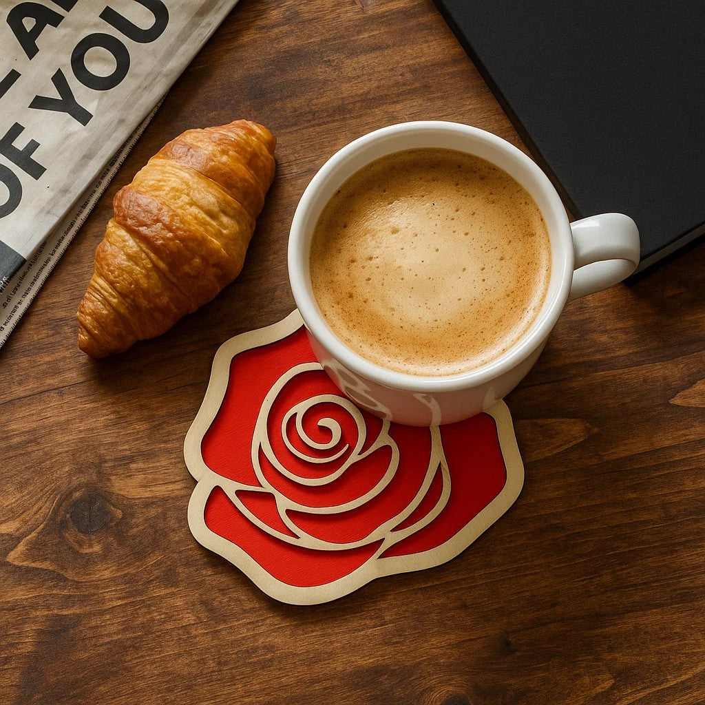 Black Rose Wooden Coasters – Gothic Halloween Decor, Spooky Flower Drink Coaster, Dark Romantic Gift