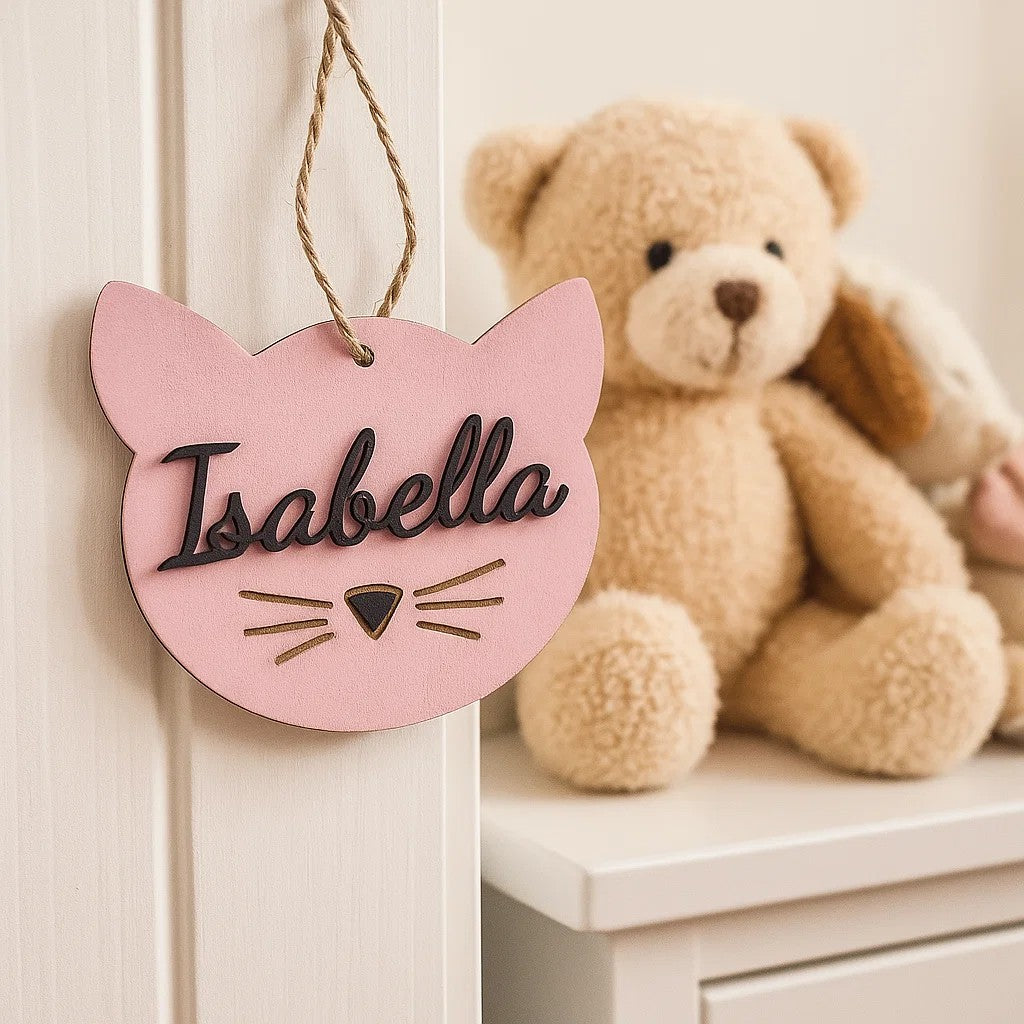 Personalised Wooden Cat Name Sign – Kids' Room Decor