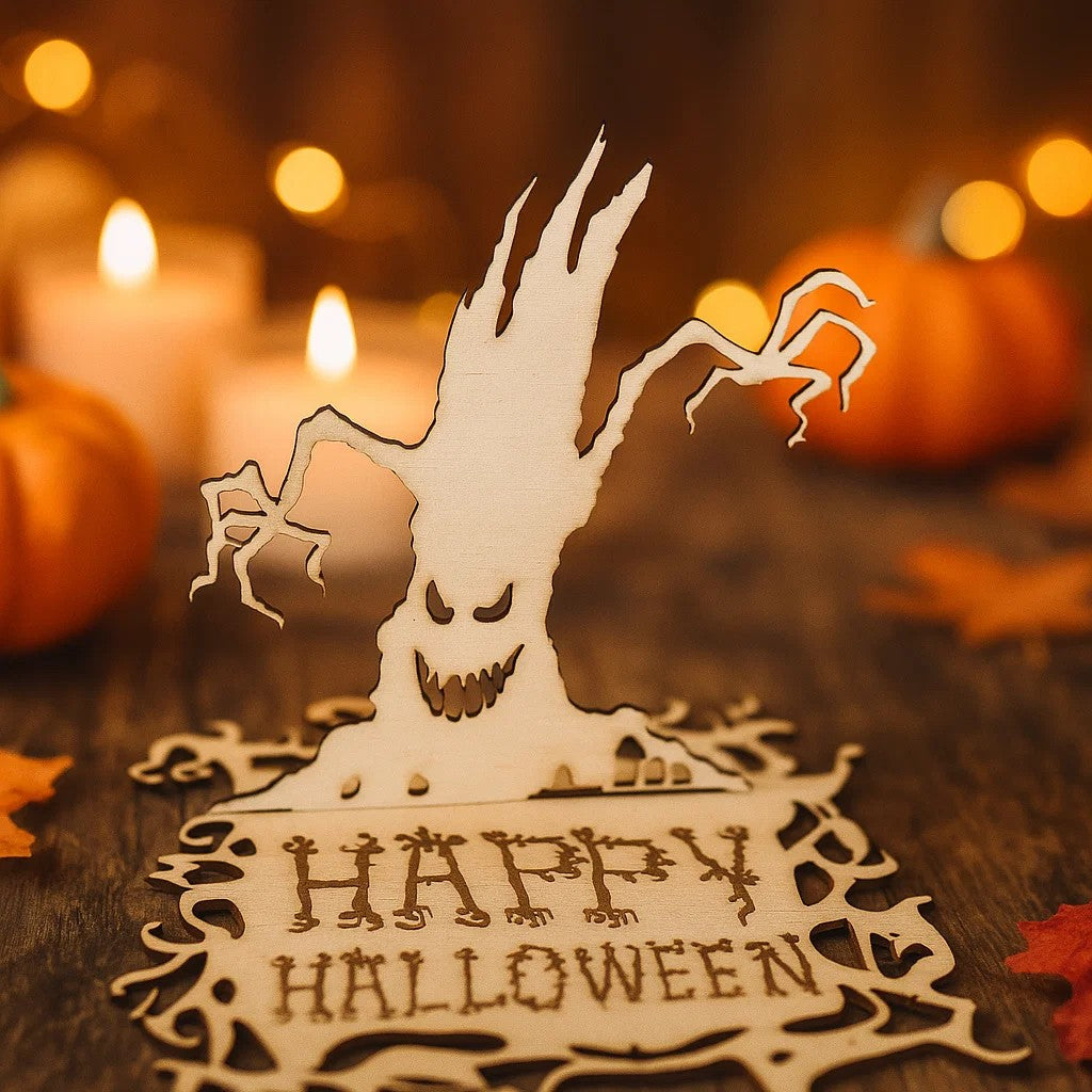 Halloween Wooden Candle Holder – Spooky Ghost Tree Centerpiece Decor