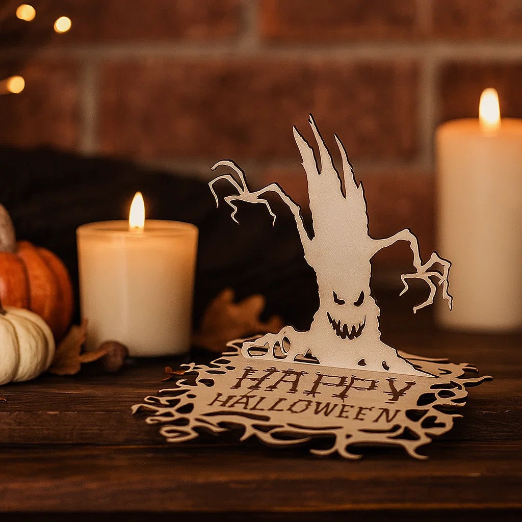 Halloween Wooden Candle Holder – Spooky Ghost Tree Centerpiece Decor