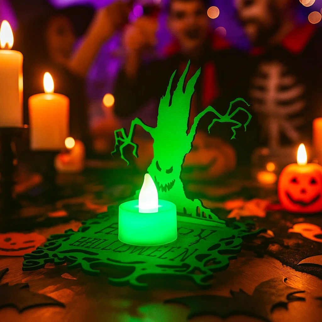Halloween Wooden Candle Holder – Spooky Ghost Tree Centerpiece Decor