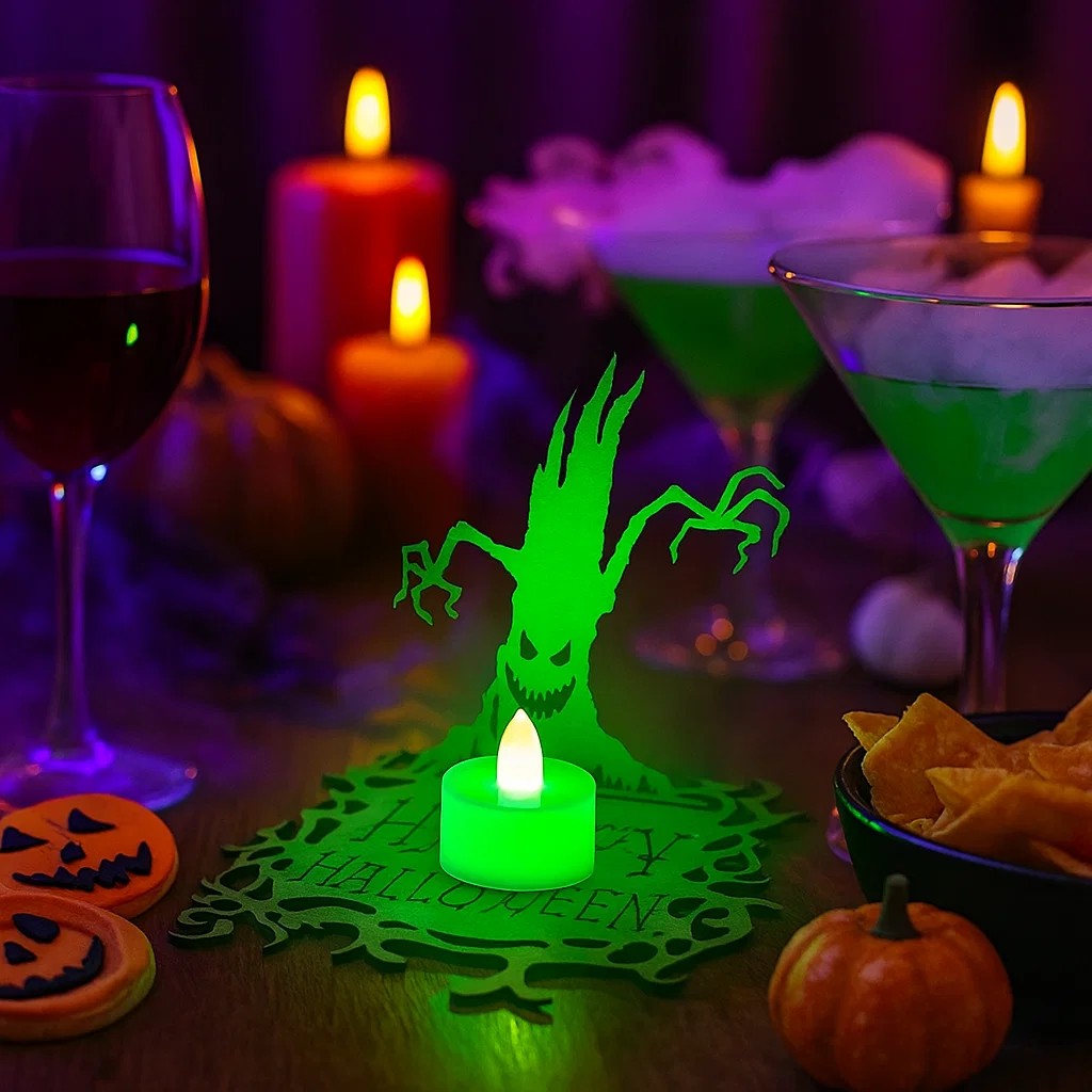 Halloween Wooden Candle Holder – Spooky Ghost Tree Centerpiece Decor