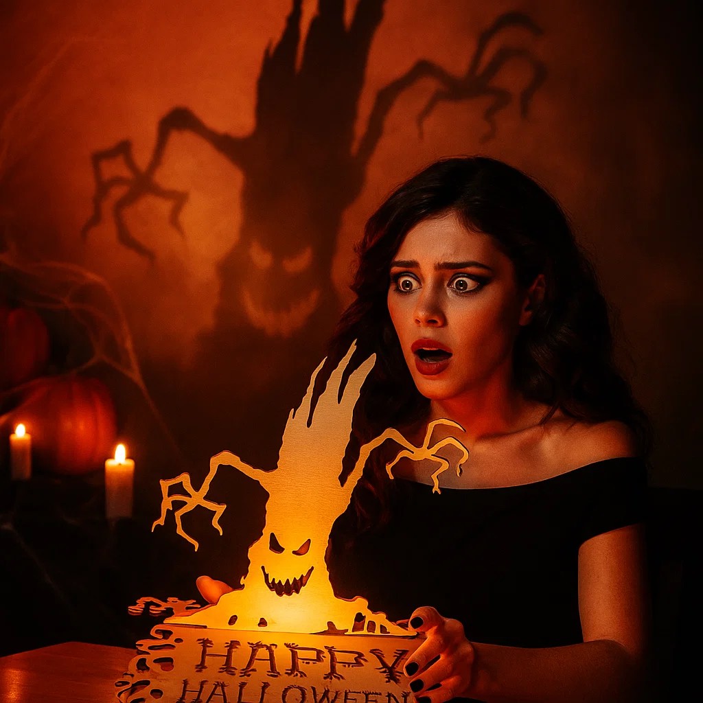 Halloween Wooden Candle Holder – Spooky Ghost Tree Centerpiece Decor