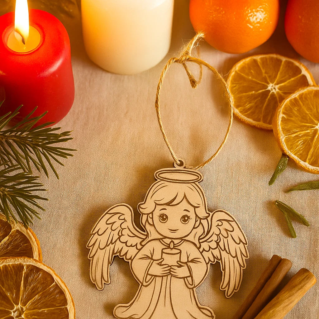 Wooden Angel Christmas Ornament – Cute Laser-Engraved Decoration