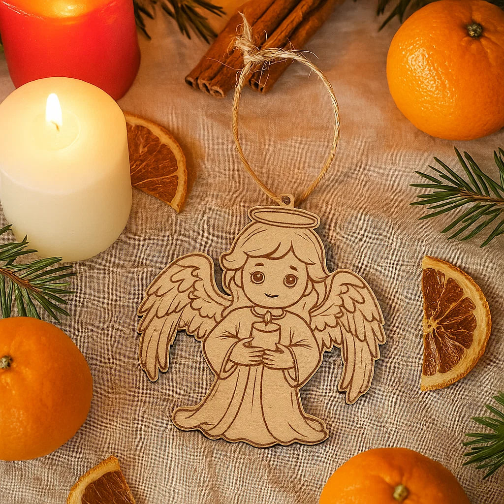 Wooden Angel Christmas Ornament – Cute Laser-Engraved Decoration