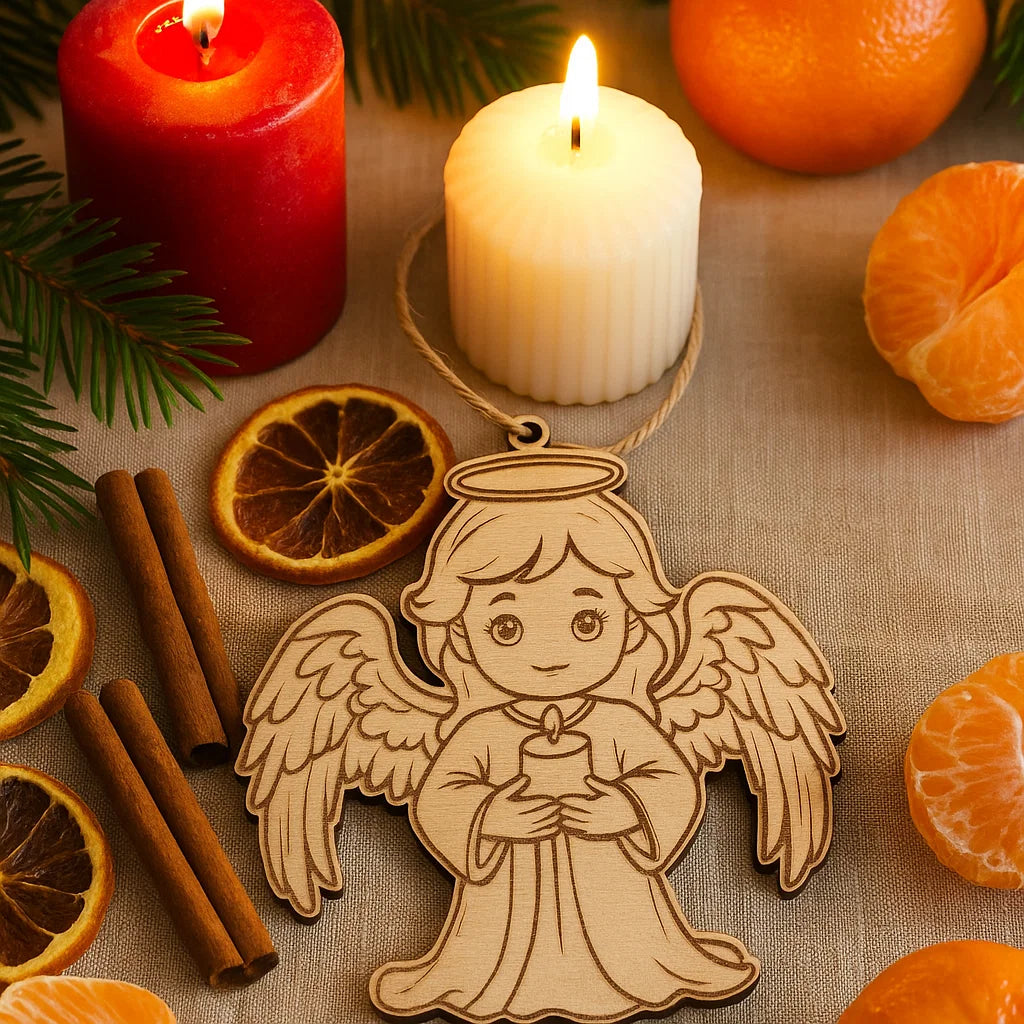 Wooden Angel Christmas Ornament – Cute Laser-Engraved Decoration