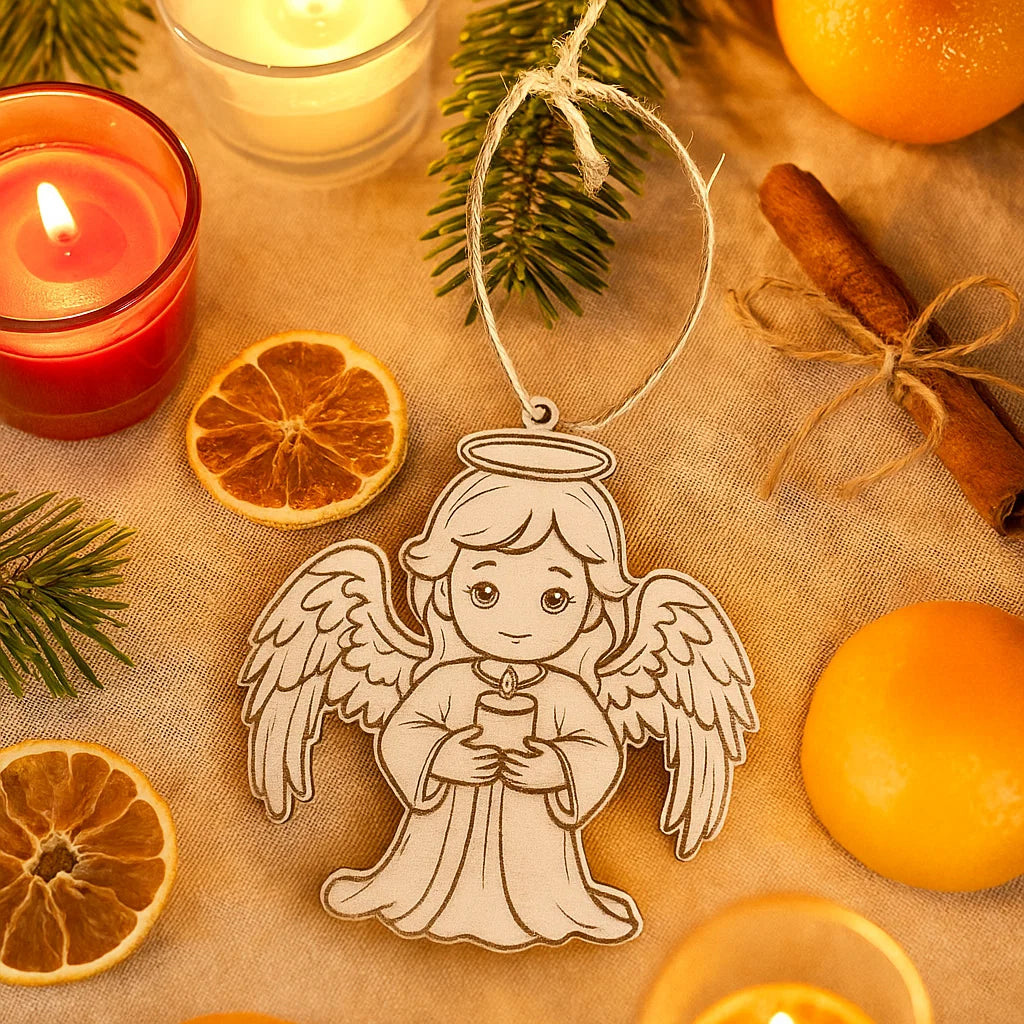 Wooden Angel Christmas Ornament – Cute Laser-Engraved Decoration