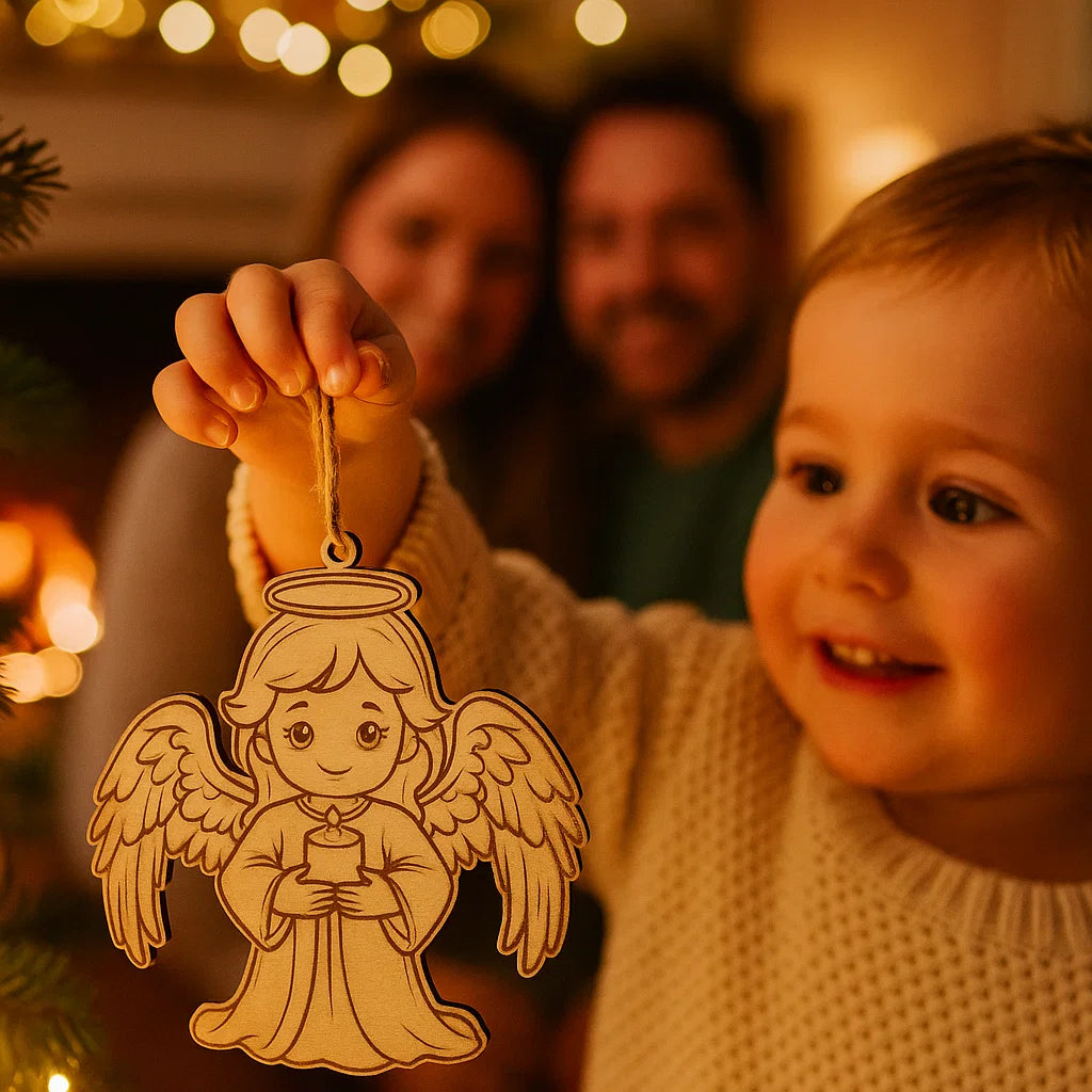 Wooden Angel Christmas Ornament – Cute Laser-Engraved Decoration