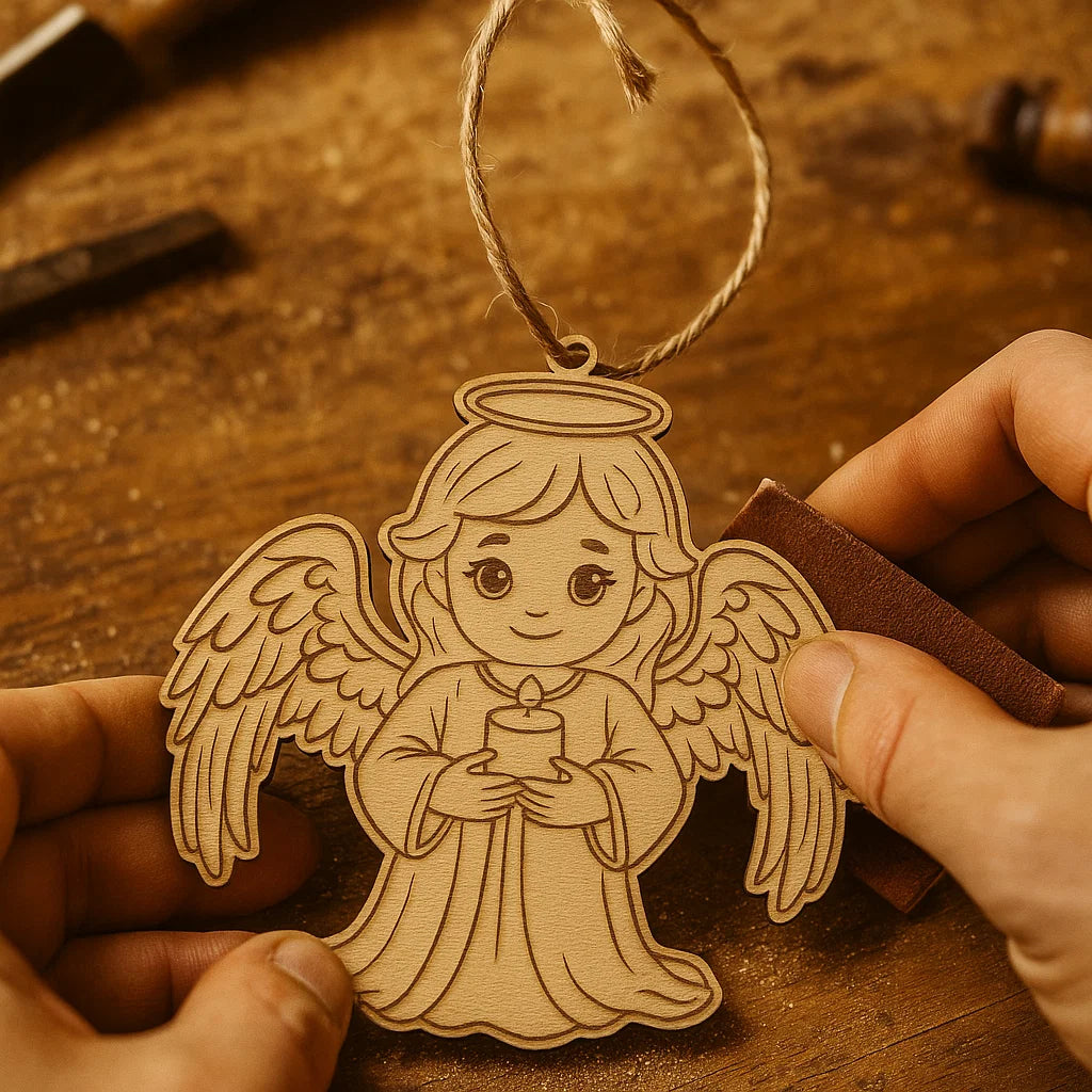 Wooden Angel Christmas Ornament – Cute Laser-Engraved Decoration