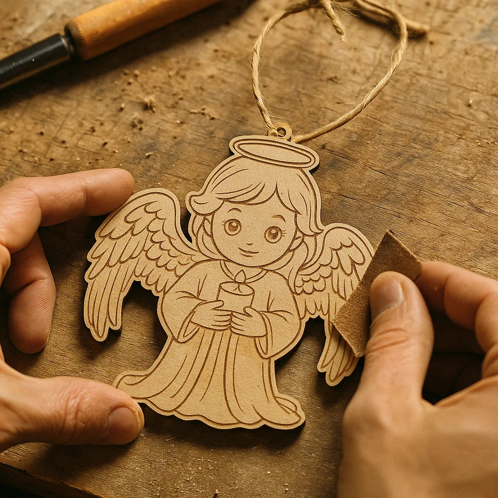 Wooden Angel Christmas Ornament – Cute Laser-Engraved Decoration