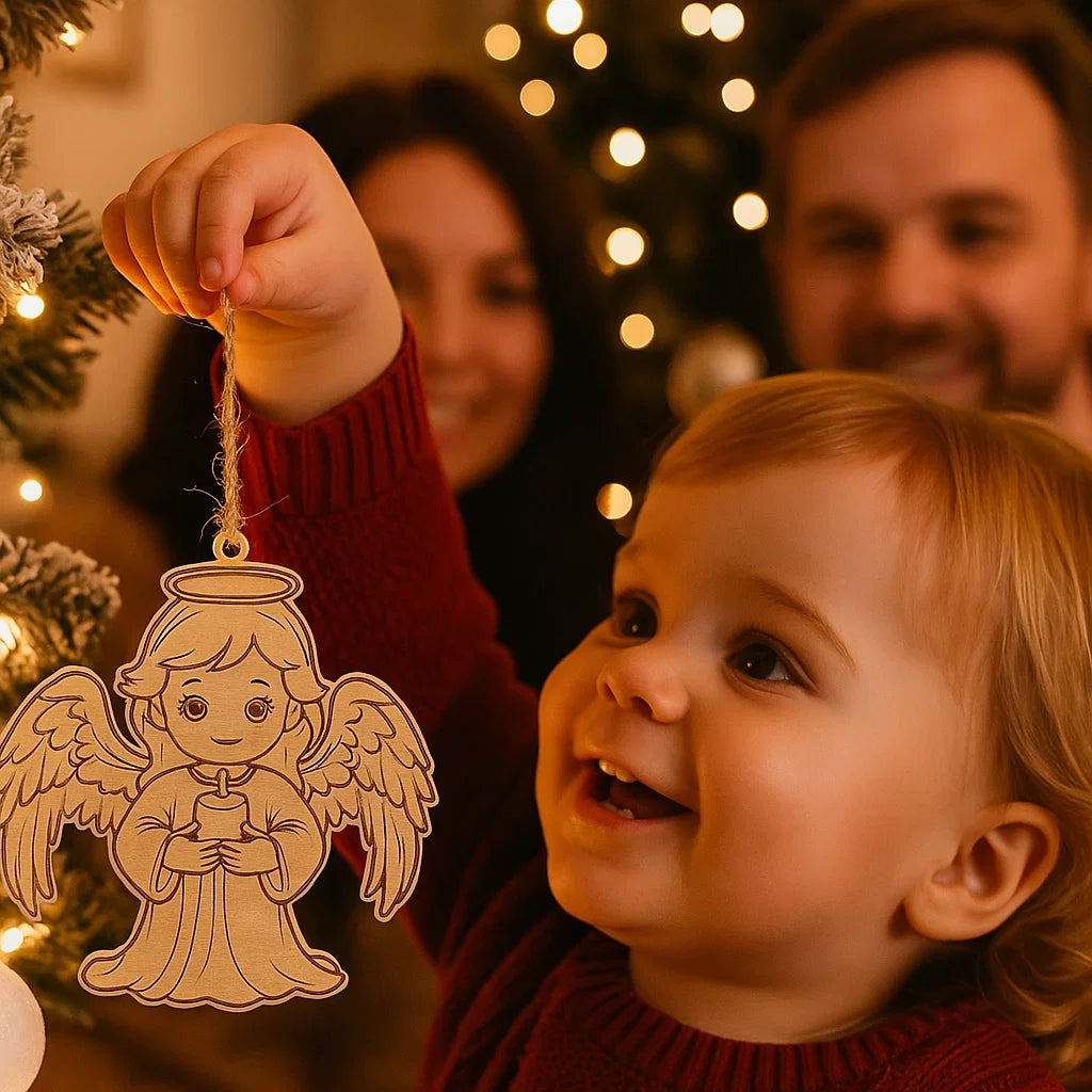 Wooden Angel Christmas Ornament – Cute Laser-Engraved Decoration
