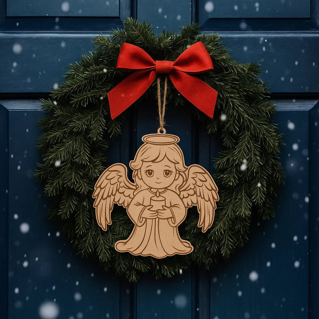 Wooden Angel Christmas Ornament – Cute Laser-Engraved Decoration