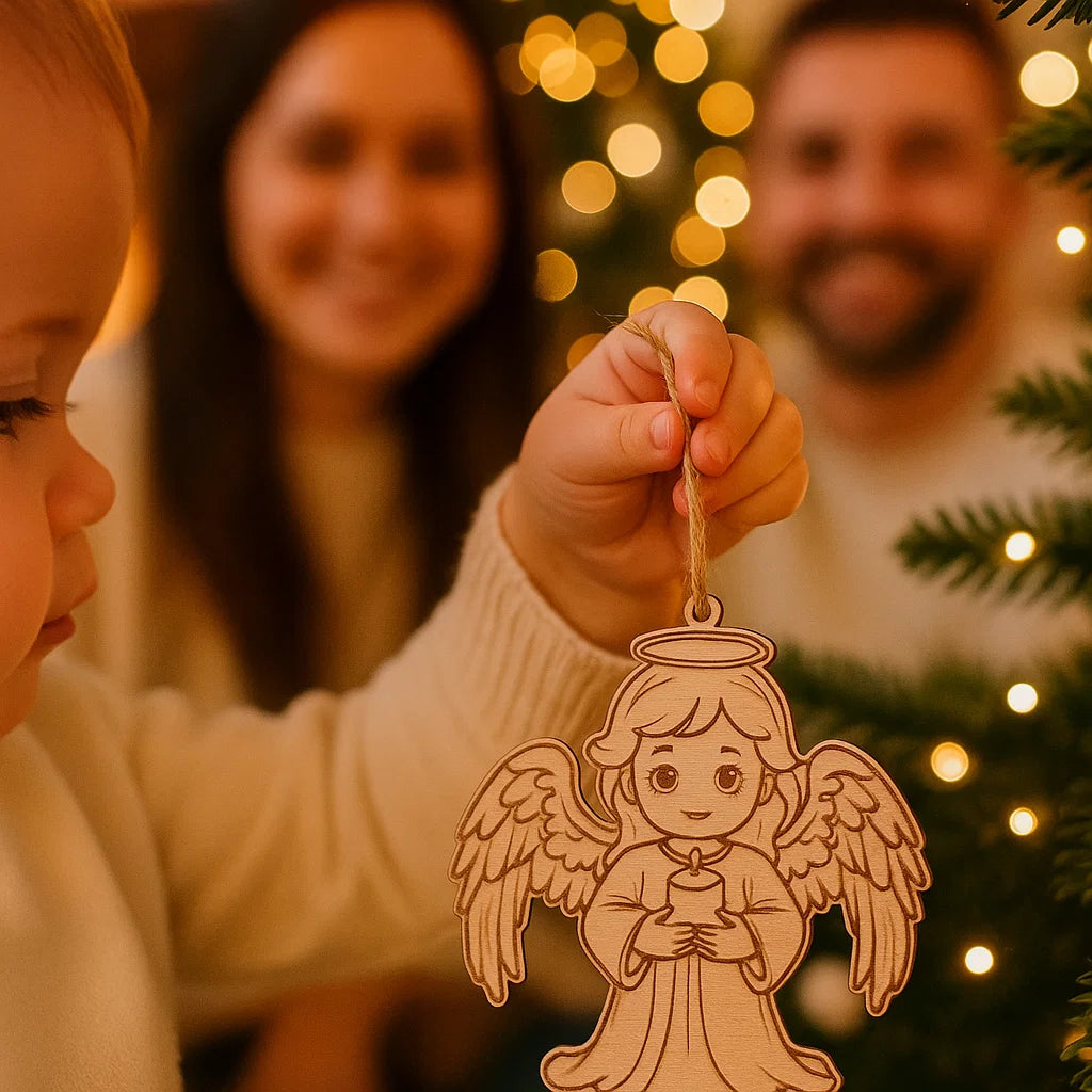 Wooden Angel Christmas Ornament – Cute Laser-Engraved Decoration