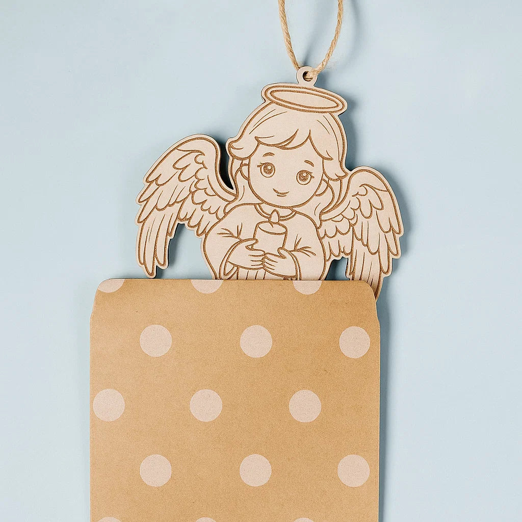 Wooden Angel Christmas Ornament – Cute Laser-Engraved Decoration