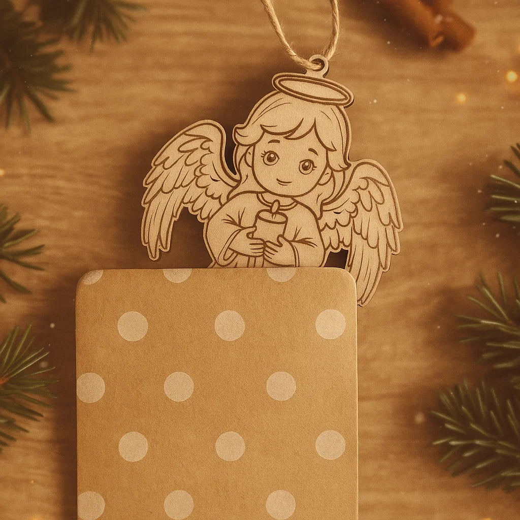 Wooden Angel Christmas Ornament – Cute Laser-Engraved Decoration