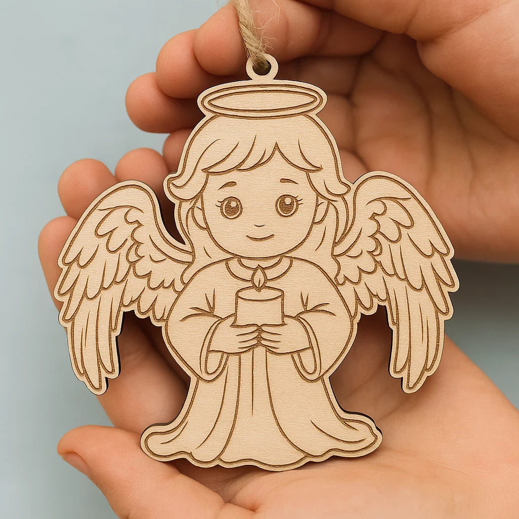 Wooden Angel Christmas Ornament – Cute Laser-Engraved Decoration