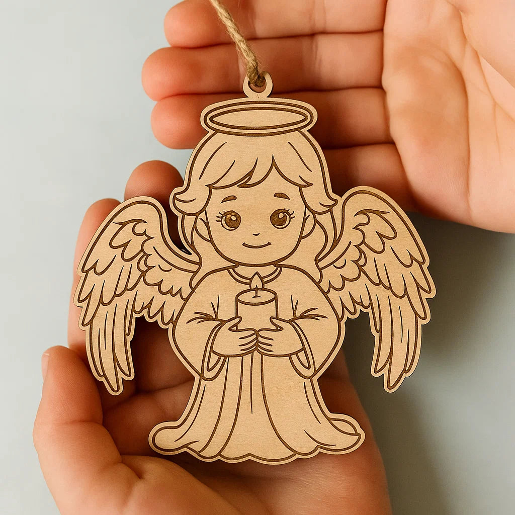 Wooden Angel Christmas Ornament – Cute Laser-Engraved Decoration