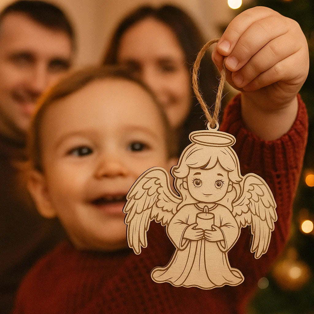 Wooden Angel Christmas Ornament – Cute Laser-Engraved Decoration