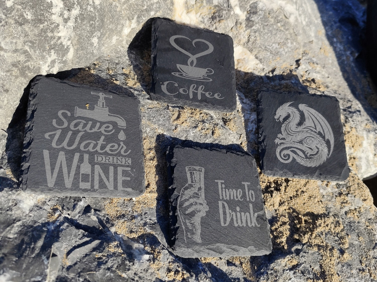 Engraved Stone Coasters for Hot Drinks & Alcohol