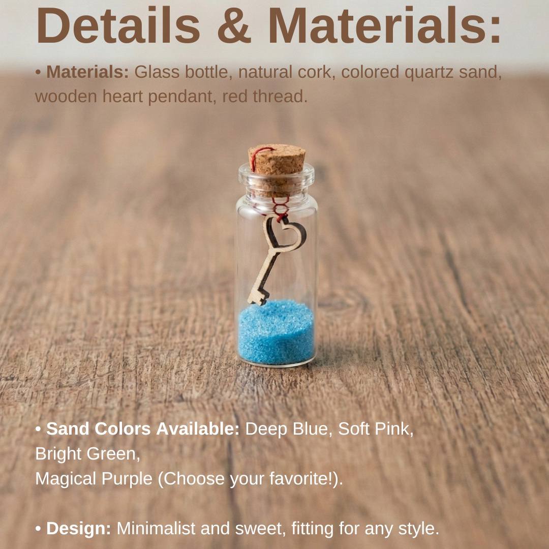 Personalized Tiny Glass Jar with Wooden Heart Charm & Colored Sand