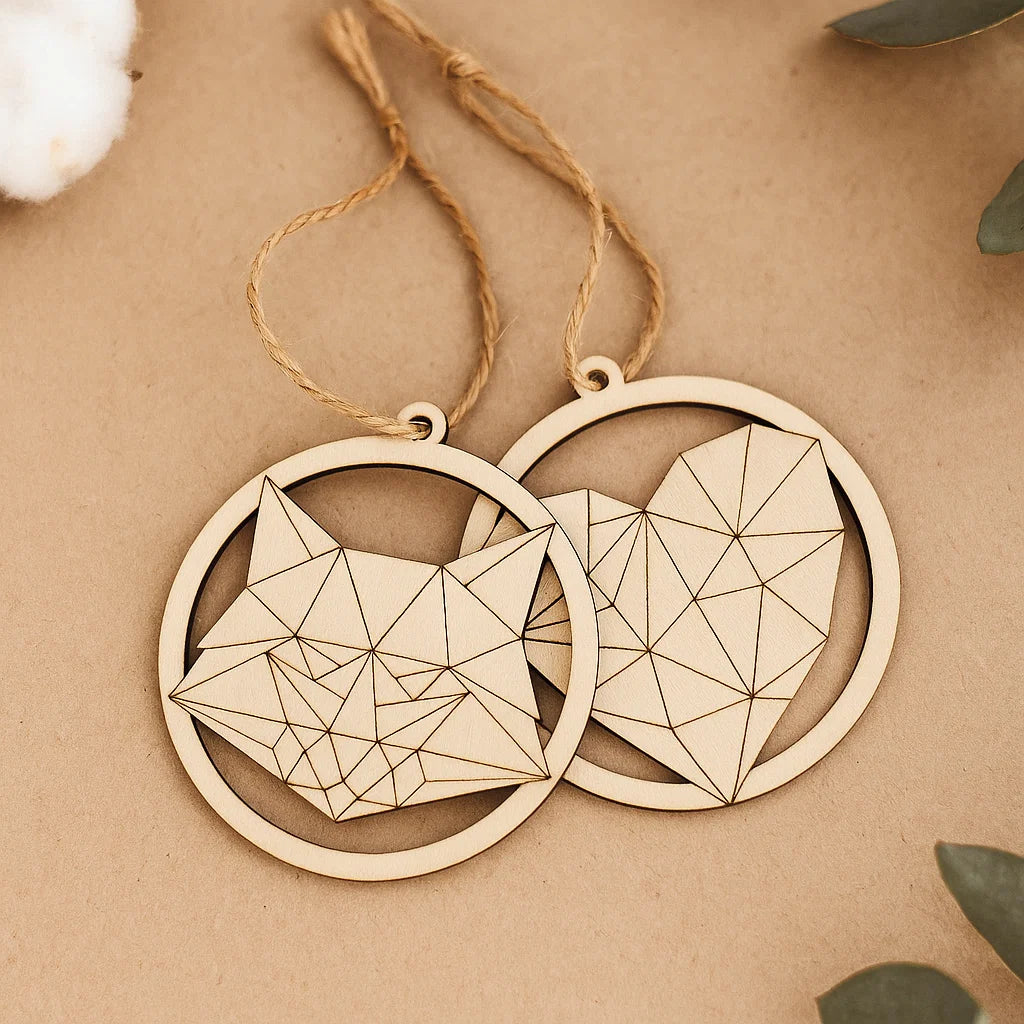 Wooden Christmas Ornaments – Geometric & Cute Laser-Cut Designs