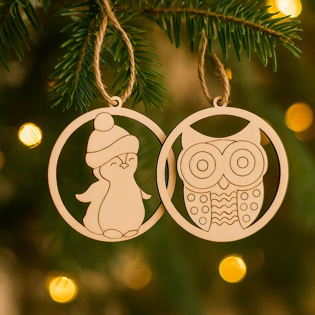 Wooden Christmas Ornaments – Geometric & Cute Laser-Cut Designs