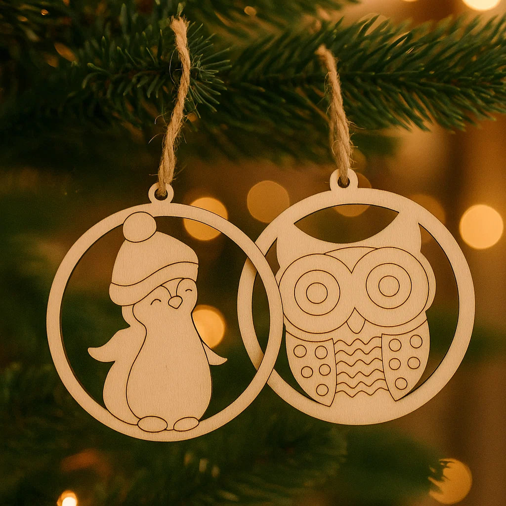Wooden Christmas Ornaments – Geometric & Cute Laser-Cut Designs