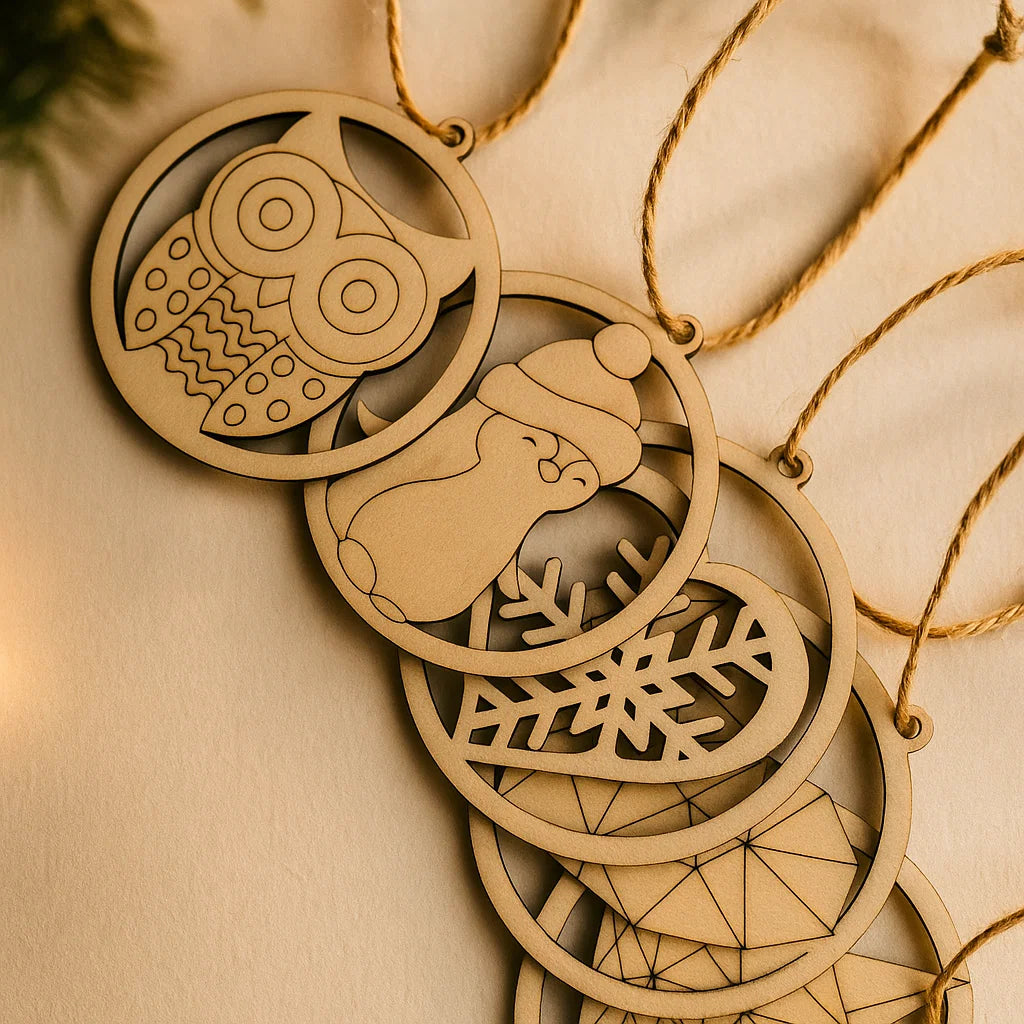 Wooden Christmas Ornaments – Geometric & Cute Laser-Cut Designs