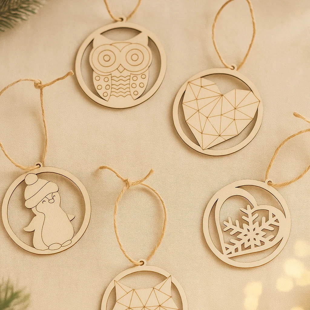 Wooden Christmas Ornaments – Geometric & Cute Laser-Cut Designs