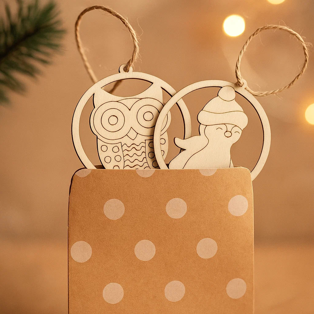 Wooden Christmas Ornaments – Geometric & Cute Laser-Cut Designs
