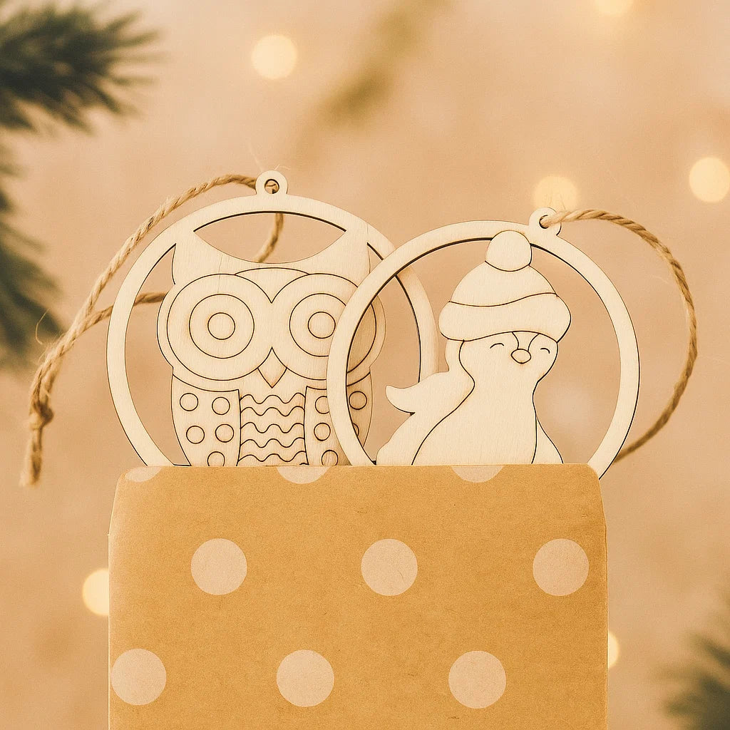 Wooden Christmas Ornaments – Geometric & Cute Laser-Cut Designs