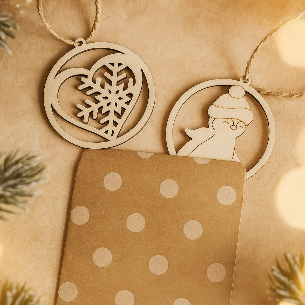 Wooden Christmas Ornaments – Geometric & Cute Laser-Cut Designs
