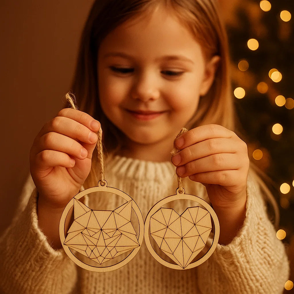 Wooden Christmas Ornaments – Geometric & Cute Laser-Cut Designs