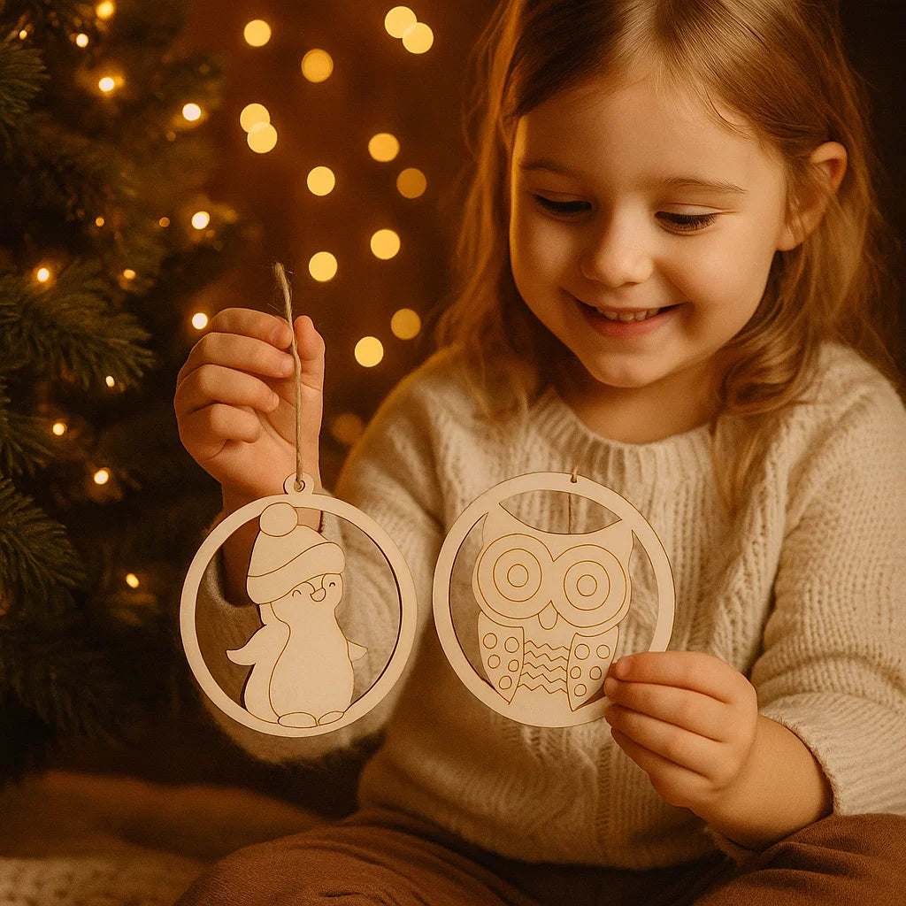 Wooden Christmas Ornaments – Geometric & Cute Laser-Cut Designs