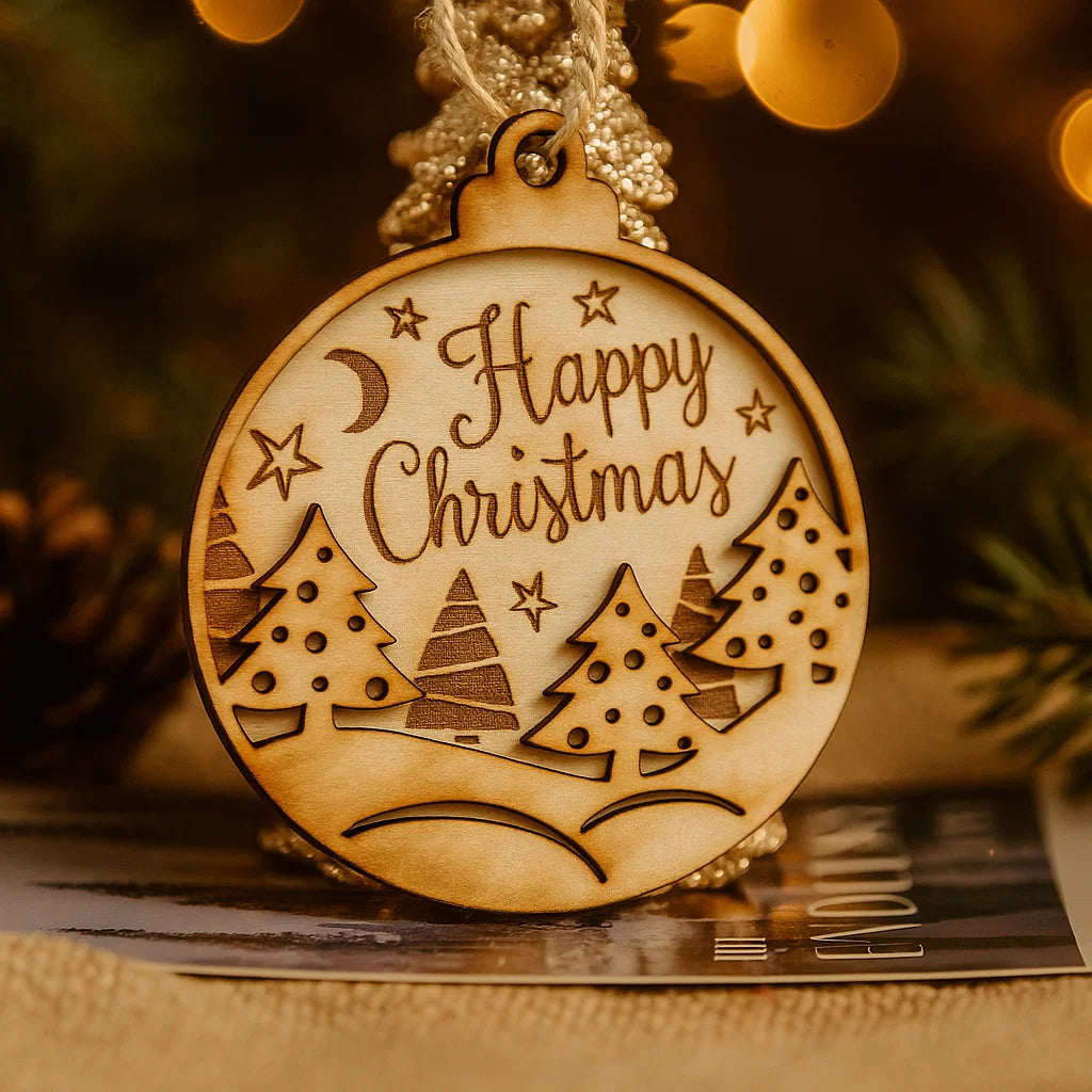 Wooden Christmas Bauble Ornament – Laser-Cut Holiday Designs