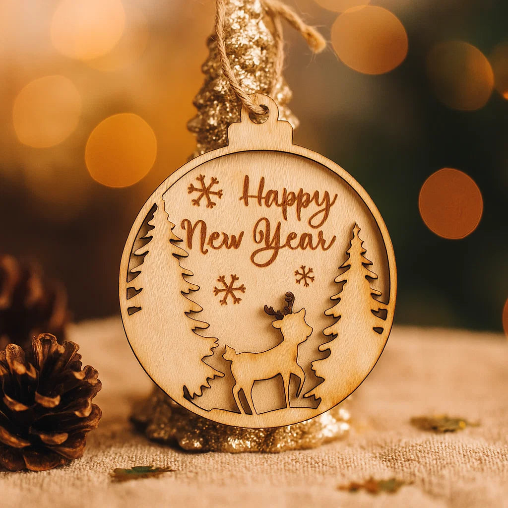Wooden Christmas Bauble Ornament – Laser-Cut Holiday Designs