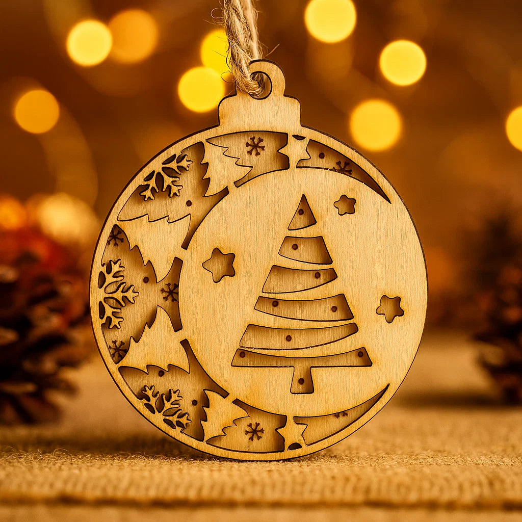Wooden Christmas Bauble Ornament – Laser-Cut Holiday Designs