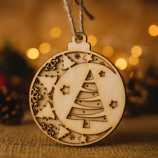 Wooden Christmas Bauble Ornament – Laser-Cut Holiday Designs
