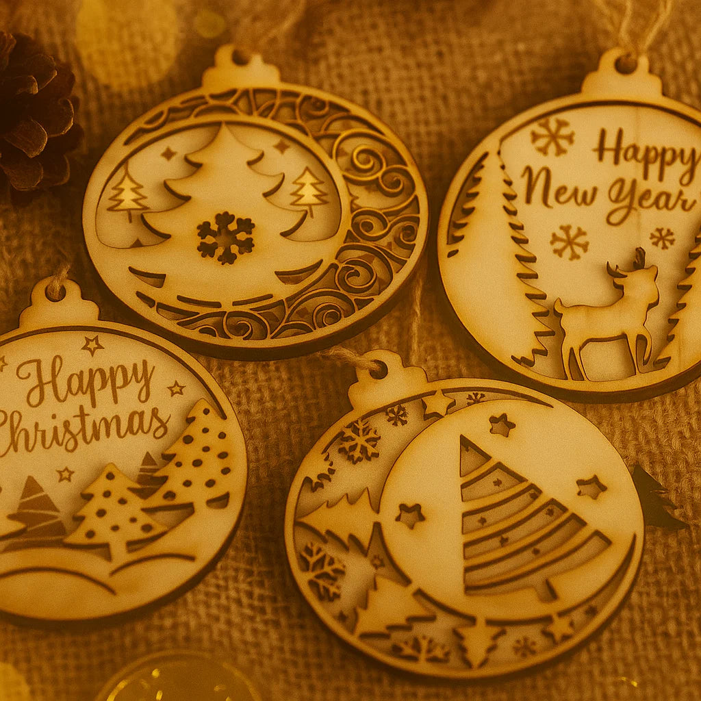 Wooden Christmas Bauble Ornament – Laser-Cut Holiday Designs