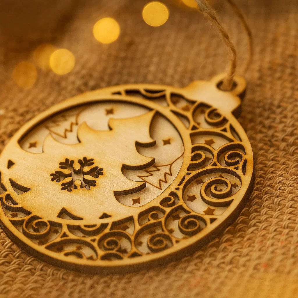Wooden Christmas Bauble Ornament – Laser-Cut Holiday Designs